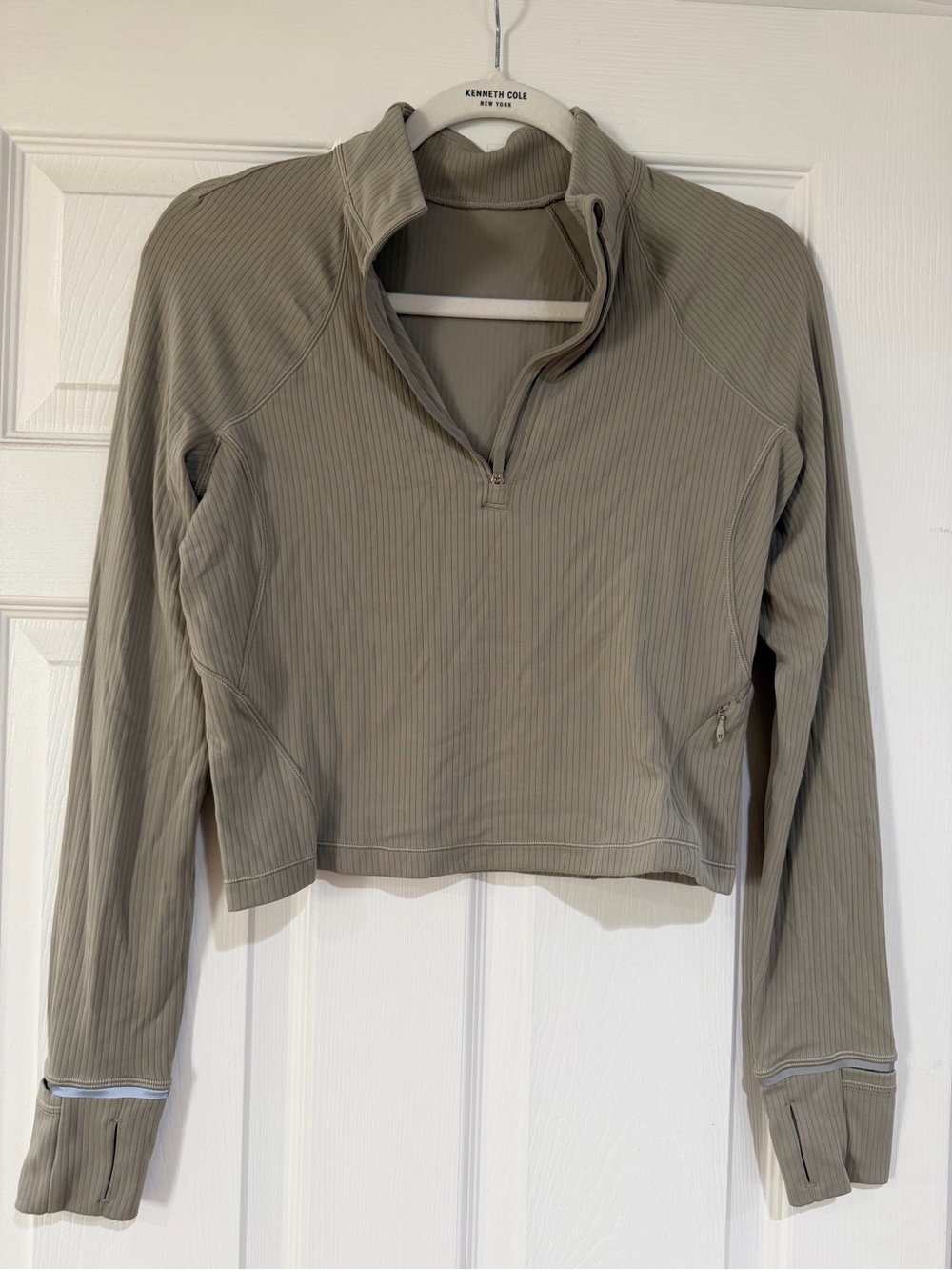 lululemon athletica Olive/beige/gray Ribbed Quarter-Zip cropped Pullover